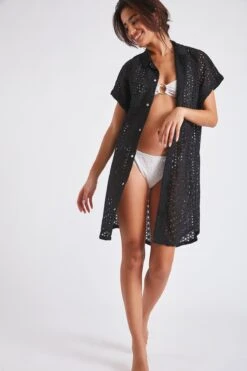Chemise De Plage Noire Broderie Anglaise PAQUEA PALACA -Livia Soldes 22e palaca paquea zhe01 dev3