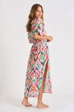 Robe écrue à Motifs AKYRA COTMAKASSAR -Livia Soldes 23e akyra cotmakass zhv11 dos2