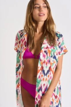 Chemise écrue à Motifs PALACA MOTMAKASSAR -Livia Soldes 23e palaca cotmakas zhv11 dev